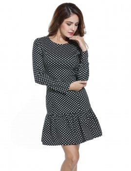 

Meaneor Black Women Vintage Style Polka Dot Long Sleeve Bodycon Slim A-Line Going Out Dresses, Multicolor