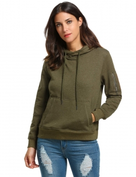 

Army green Long Sleeve Solid Hooded Hoodies with Pockets, Multicolor