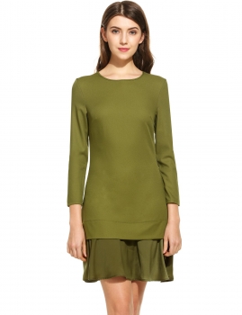 

Army green Women Casual Long Sleeve Solid O Neck Slim Fashion Dress, Multicolor