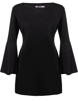 

Black Women Casual Trumpet Sleeves Solid Slim Pullover Neck Going Out Dresses, Multicolor