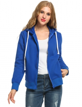 

Meaneor Blue Women Active Casual Hooded Full Zip Solid with Pockets Hoodies & Sweatshirts, Multicolor