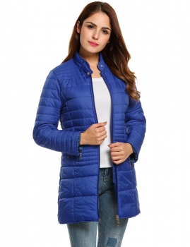 

Dark blue Long Sleeve Turtleneck Solid Down Coat, Multicolor