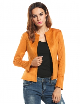 

Zeagoo Coffee Fashion Women Faux Suede Open Front Slim Short Outwear Coats & Jackets, Multicolor