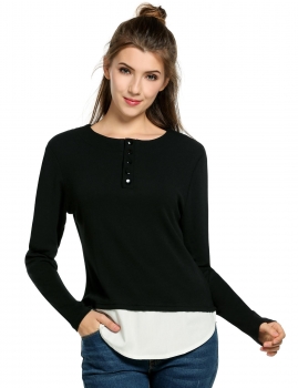 

Black Fake 2 Pieces Sweatshirt Tops Blouse Tunics, Multicolor