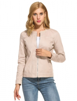 

Casual O-Neck Long Sleeve Solid Zip Up Slim Fit Jacket, Multicolor
