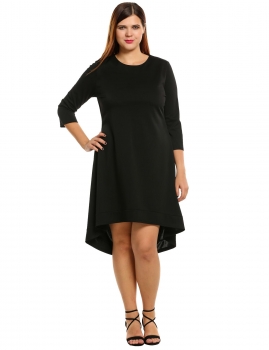 

Black Womens Long Sleeve Neck Casual Knee length Contrast Color Loose Work Dresses, Multicolor