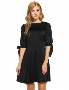 

Women Casual Half Sleeve Solid O Neck Vintage Style Party Dress, Multicolor