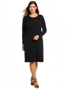 

Meaneor Black Women Long Sleeve Solid Side Slit Loose Midi Plus Size Casual Dresses, Multicolor