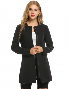 

Black New Women Casual O-Neck Long Sleeve Solid Mid-Long with Pockets Coats & Jackets, Multicolor