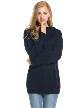 

Dark blue Casual Hooded Long Sleeve Pullover Solid Pleated Hoodies & Sweatshirts, Multicolor