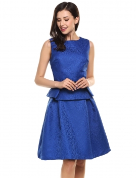 

Blue Two Piece Set Sleeveless Skirt Evening Party Wear, Multicolor
