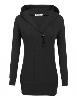 

Black Drop-Shoulder V Neck Hooded Solid Pullover Hoodies, Multicolor