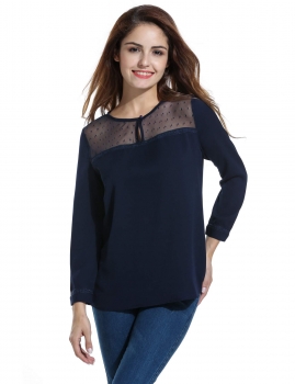 

Zeagoo Navy blue Women Sheer Mesh Patchwork Long Sleeve High Low Hem Loose Chiffon Shirts & Blouses, Multicolor