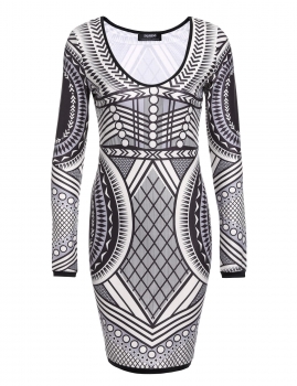 

New Women Casual Round Neck Long Sleeve Fashion Slim Bodycon Dress, Multicolor