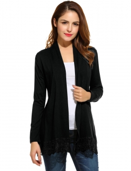 

Women Casual Comfy Long Sleeve Lace Hem Cardigan, Multicolor