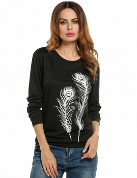 

Color 2 Casual Round Neck Long Sleeve Print Pullover Sweatshirts, Multicolor
