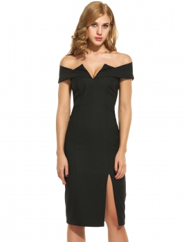 

Black Short Sleeve Solid Strapless Zip-up Sheath Party Dress, Multicolor