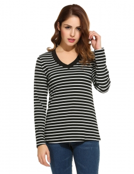 

Slim V-Neck Long Sleeve Striped Pullover Tunic, Multicolor