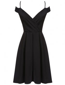 

Black Spaghetti Strap Short Sleeve Skater Dress, Multicolor
