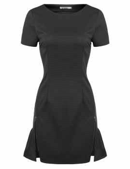 

Black Short Sleeve Solid O Neck Straight Dress, Multicolor