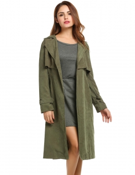 

Green Lapel Single-breasted Lightweight Cape Long Trench Coat, Multicolor