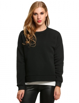 

Meaneor Black O-Neck Drop-Shoulder Solid Long Sleeve Fleece Pullover Hoodies & Sweatshirts, Multicolor