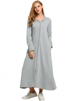 

Dark gray Hooded Zip Up Loose Maxi Hoodie Pockets Casual Dress, Multicolor