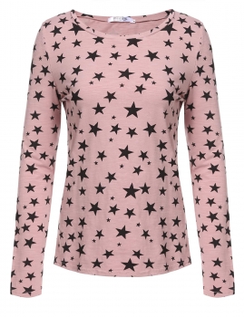 

Pink Women Casual O-Neck Long Sleeve Star Print Tops, Multicolor