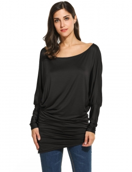 

One Shoulder Batwing Slim Long Sleeve Solid Tunic, Multicolor