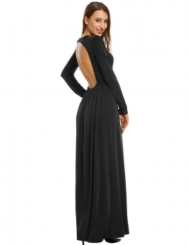 

Black Long Sleeve Solid Backless Maxi Dress, Multicolor