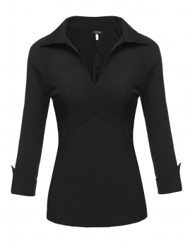 

Women V-Neck Roll Up 3"4 Sleeve Solid Slim Fit Blouse, Multicolor