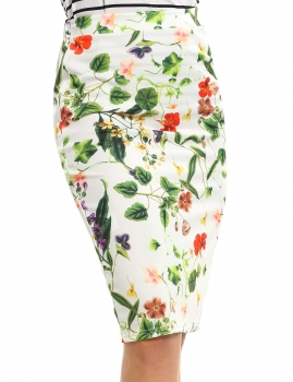 

Green Vintage Style Floral Print Elastic Waist Slim Pencil Skirt, Multicolor