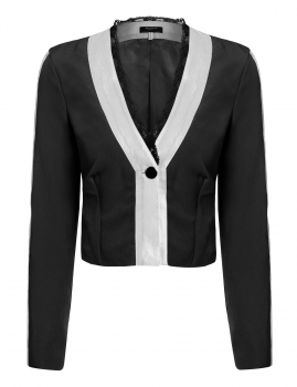 

Black Casual V-Neck Long Sleeve Single Button Lace Patchwork Blazer, Multicolor