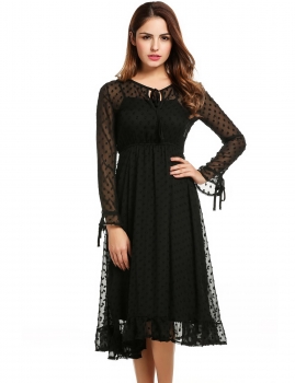 

Zeagoo Black Women Long Sleeve Elastic Waist Chiffon Ruffles Pleated Casual Dresses, Multicolor