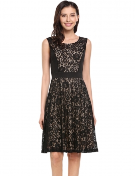 

Nude O-Neck Sleeveless Floral Lace Patchwork Contrast Wedding Bridesmaid Dresses, Multicolor