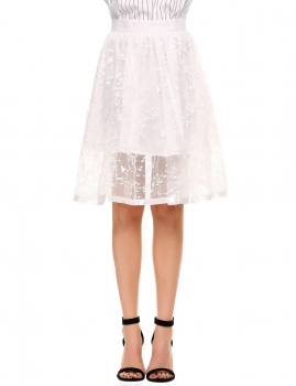 

Women Elegant High Waist Ploral Embroidery A-Line Skirt, Multicolor