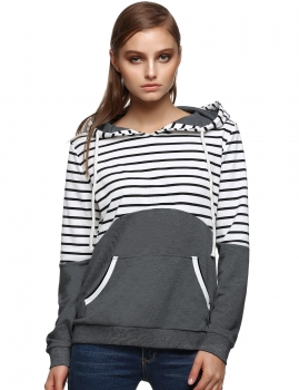 

Dark gray Long Sleeve Striped Patchwork Pullover Hooded Hoodie, Multicolor
