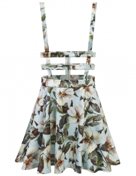 

Blue New Women Fashion Hollow Out Floral Printed Suspender Braces Skirts, Multicolor