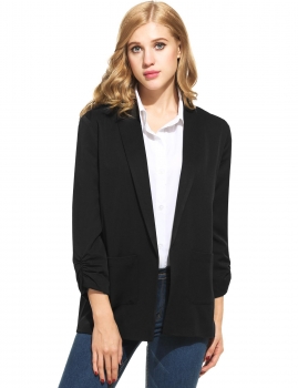 

Black Shawl Collar Open Stitch Split Long Sleeve Solid Suit Blazers, Multicolor
