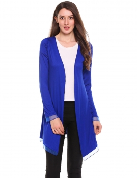 

Blue Casual V-Neck Long Sleeve Solid Blouse Cardigan, Multicolor