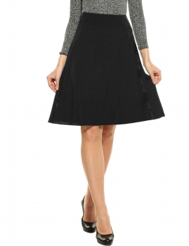 

Women Elegant High Waist Solid Knee Length A-Line Skirt, Multicolor