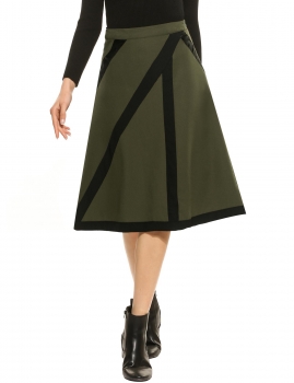 

Army green Stretch High Waist Patchwork Side Zipper A-Line Skirt, Multicolor