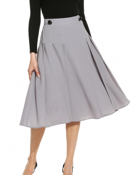

Women High Waist Solid Pleated Midi A-Line Skirt, Multicolor