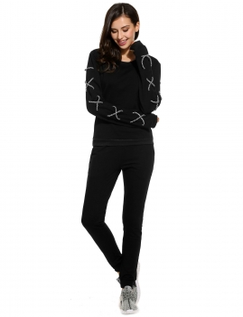 

Black Women Casual Solid Elastic Waist Drawstring Full Length Tracksuit Pants, Multicolor