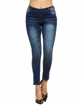 

Blue Women Casual Low Waist Denim with Pockets Jeans, Multicolor