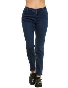 

Blue Women Casual Straight Leg Denim with Pockets Jeans, Multicolor