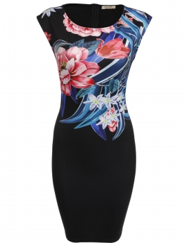 

Elastic Flower Printed Slim Fit Sleeveless Midi Package Hip Dress, Multicolor