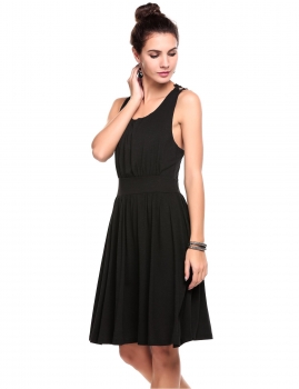 

Black Sleeveless Crochet Lace Patchwork A-Line Short Casual Dress, Multicolor