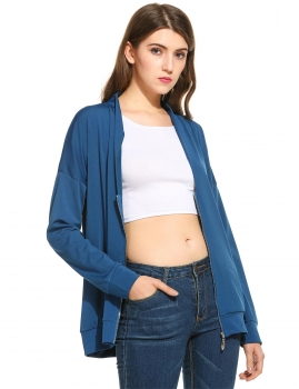 

Loose Casual V-Neck Long Sleeve Solid Zip-up Jackets, Multicolor