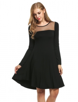 

Meaneor Black Women Sheer Mesh O-Neck Long Sleeve Loose Solid Tunic Casual Dresses, Multicolor